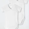 Schiesser Wrap-around Bodysuit 2-pack Short-sleeved Unisex Fine Rib Organic Cotton White - Original Classics