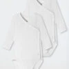 Schiesser Wrap-around Bodysuit 2-pack Long-sleeved Unisex Fine Rib Organic Cotton White - Original Classics