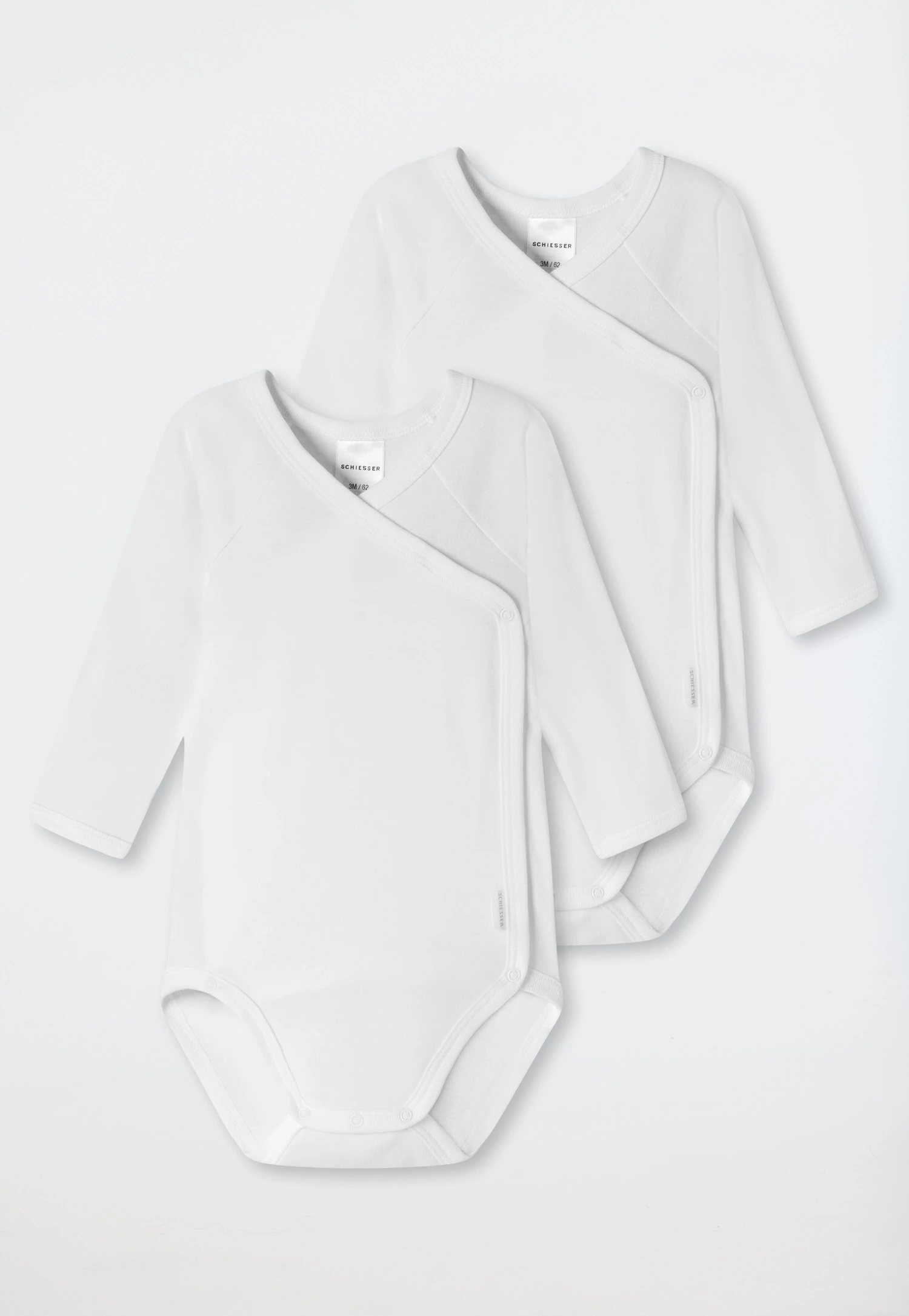 Schiesser Wrap-around Bodysuit 2-pack Long-sleeved Unisex Fine Rib Organic Cotton White - Original Classics 1 Schiesser Wrap-around Bodysuit 2-pack Long-sleeved Unisex Fine Rib Organic Cotton White - Original Classics
